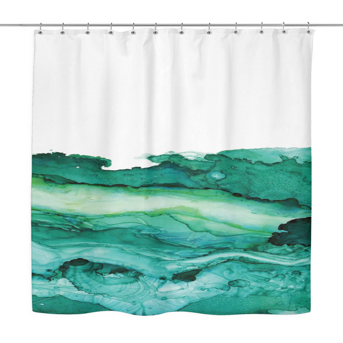 ocean green marble shower curtain