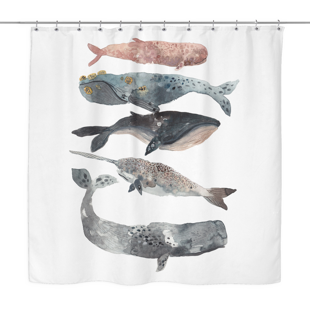 stacked whales shower curtain