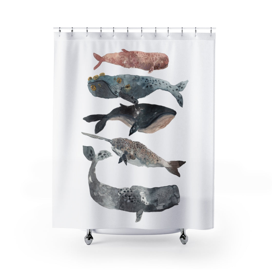staked whales shower curtain 74